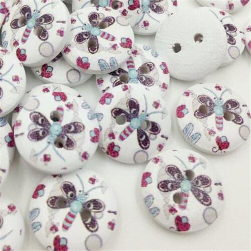 New 100Pcs Dragonfly Wood Buttons 15mm Sewing Craft 2 Holes Wholesales WB282