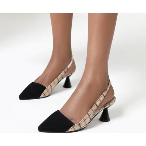 2020 new thin heel and all-around womens Plaid pointy sexy high-heeled shoes color matching four seasons girls temperament sin