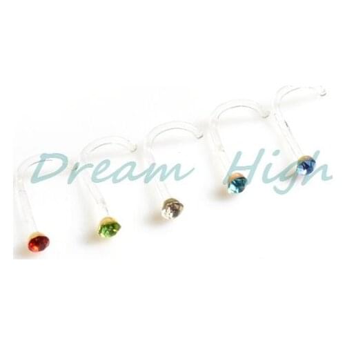 New Arrival Nose Rings Studs Screw UV Acrylic Flexi With Gem Stone Mixed color 40pcs/box transparent Clear Bar Free Shipping