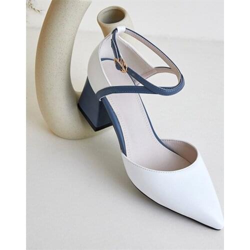Shoes Woman Pumps Chunky Heels Pointed Toe Buckle Strap Dress Shoes Female Party Shoe Summer Sandals