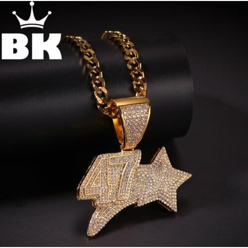 THE BLING KING Custom Number 47 Cross Star Pendant Necklace Hip Hop Full Iced Out Cubic Zirconia gold sliver CZ Stone