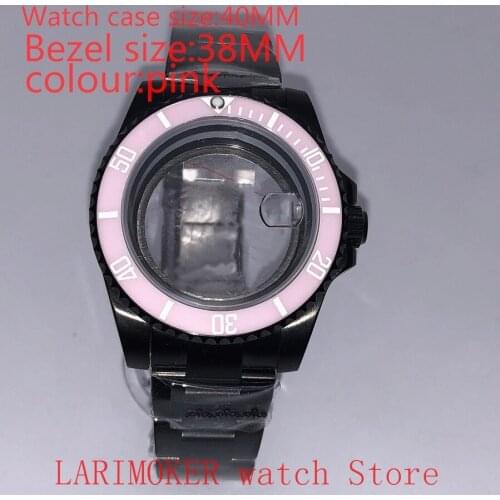 Suitable for NH35 NH36 Miyota 8215 40mm 904L stainless steel case, transparent black back cover, with bezel,pink