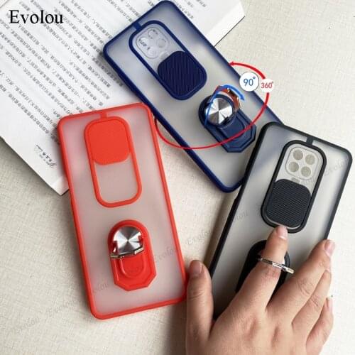 Push Window Lens Shockproof Phone Case For Xiaomi Redmi Note 9 Pro Max 9S Case Clear Matte Magnetic Ring Stand Back Cover