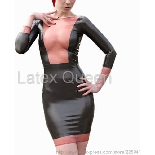 Rubber slim latex long sleeves dresses