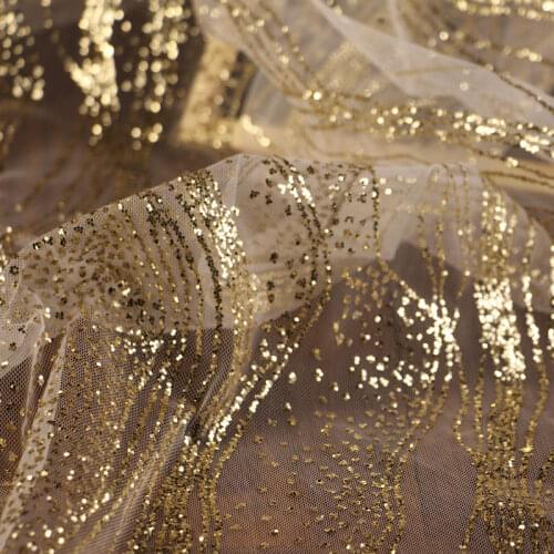Gold Silver Color Sequin Mesh Lace Fabric Shiny Tulle Lace Fabric French Lace trim Diy Wedding Dress Decoration Accessories
