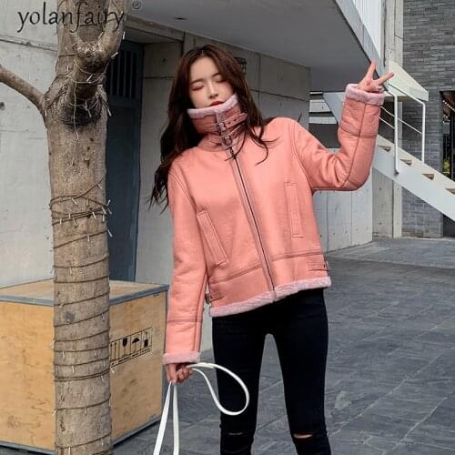 Natural Fur Coat Women Sheep Shearling Female Jacket Short Motorcycle Leather Jacket Autumn Winter 2020 Abrigo Mujer Pph1548
