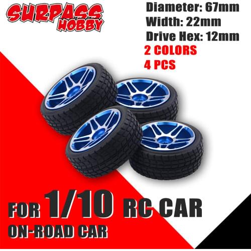 SURPASS HOBBY 4PCS 67MM Rubber Rocks Tyres Aluminium Wheel Tires Car accessories for 1/10 On-Road Redcat HSP Hobbyking Traxxas