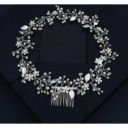 SLBRIDAL Handade Alloy Leaf Crystal Rhinestones Bridal Hairbands With Comb Wedding Headband Hair accessories Bridesmaids Jewelry