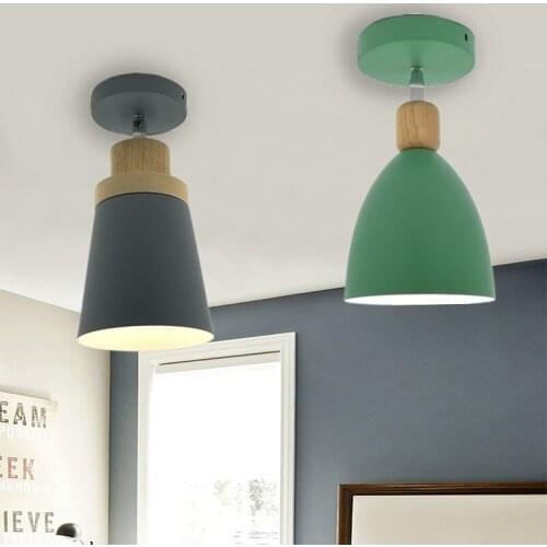 Retro Solid Wood LED Ceiling Light Multicolor Metal Corridor Ceiling Lamp Colorful Cartoon Iron Lamps Small Surface Mounted Lamp