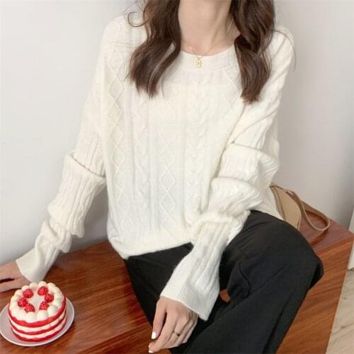 ZJZLL Autumn Winter Korean Fashion Knit Solid Color Warm Twist Thick Line Sweater Loose Outer Wear Pullover Lazy Style Women Top