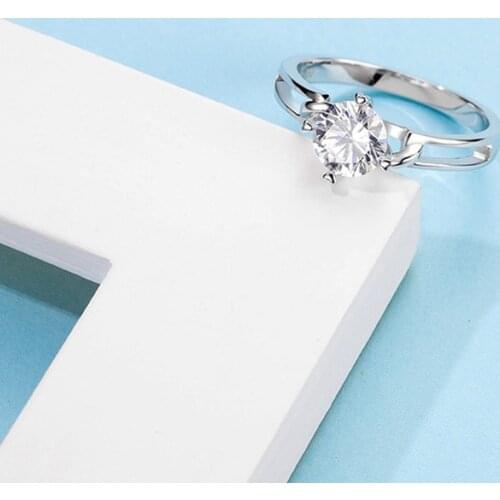 Vintage 100% 925 Sterling Silver Created Real 1 Carat D Color Moissanite Anniversary Rings For Women Simple Elegant Fine Jewelry