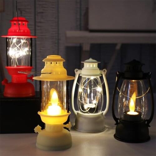 Vintage Hurricane Lantern Battery Operated Hanging Candle Light Retro Antique LED Oil Lamp for Christmas Indoor Outdoor Garden
