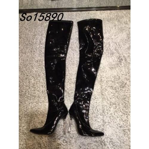 2019 Large Sizes Thigh High Boots For Women Over The Knee Super Thin High Heels 12Cm Stilettos Metal High Heels Pointy Toes Boot