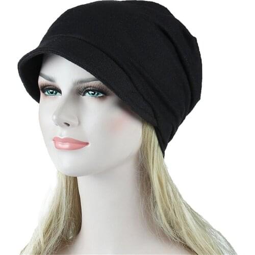 Women Soild India Muslim Hats Stretch Turban Hat Pure Color Hair Loss Head Hijab Scarf Wrap Black Foulard Musulmane Pour Femme