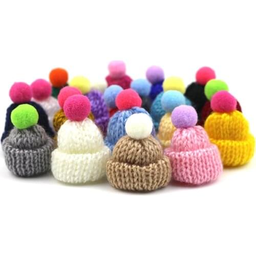 30Pcs Color Plush Balls Knitting Mini Hats DIY Craft Supplie Brooch Crochet Hair Accessories Jewelry Embellishments Small Caps