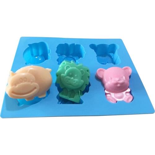 6 Cavity Animal Soap Making Silicone Mold Hippo Lion Bear Shape Chocolate Soap Cake Decorating DIY Kitchen Bakeware Baking Mold