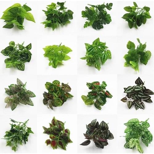 7 fork Artificial Plants Plastic Grass Turtle Leaves Wall Green Plant Accessories Party Wedding Decoration Potted Fake Flowers