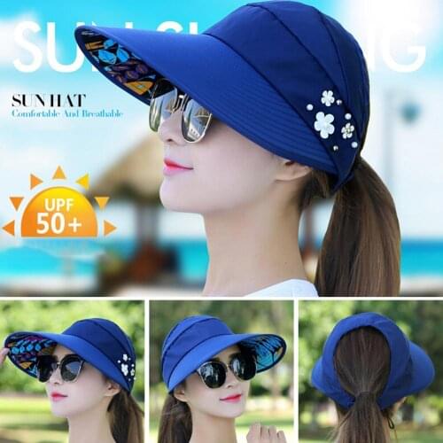 80% HOT SALES !!! Summer Women Anti-UV Foldable Sun Visor Cap Wide Brim Breathable Outdoor Hat