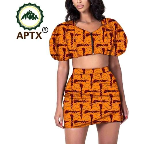 African Clothing For Women Ankara Style V Collar Short Puff Sleeve Shorts 2 Piece Set Wax Pure Cotton Sexy Elegant Fashion Suit