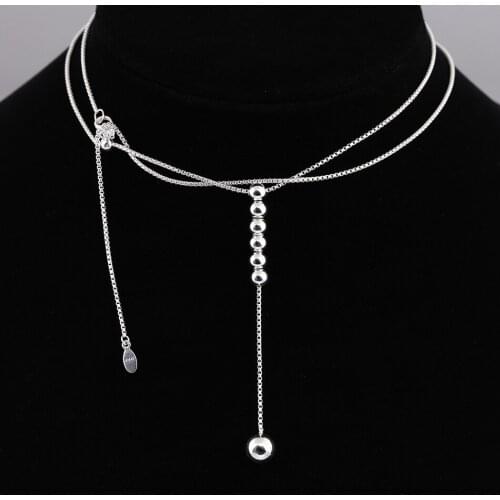 Authentic S925 Sterling Silver String Of Beads Necklace For Women Wedding Party Gift fit Lady Fine Jewelry