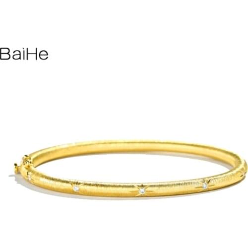 BAIHE Solid 14k Yellow Gold 0.19ct Round H/SI Natural Diamonds Women Wedding Fine Jewelry Gift 14k yellow gold diamond bracelet