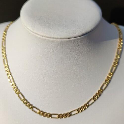 10 K Solid Yellow Gold GF Figaro Link Chain Pendant Necklace Womens 500MM 5mm