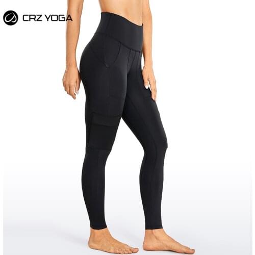 CRZ YOGA Womens Naked Feeling Soft Cargo Leggings 25 Inches - Yoga Pants Brushed Workout Tights with Pockets
