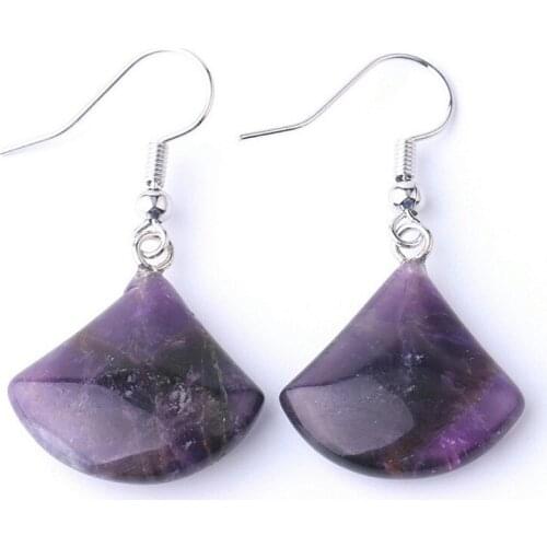 FYJS Unique Silver Plated Amethysts Stone Sector Shape Dangle Earrings Black Agates Jewelry