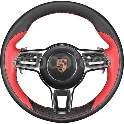 5D Carbon Fiber& Hole Leather Steering Wheel Red Stitch on Wrap Cover Fit For Porsche Cayenne 2015-2016