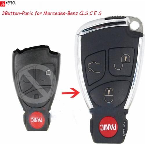 Keyecu Modified Smart Remote Key Shell Case Fob 3Button+Panic for Mercedes-Benz CLS C E S 1999-2006 With Logo