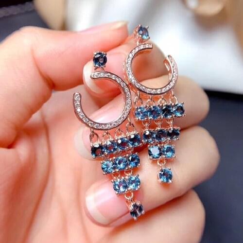 Fashion Earring Natural Blue topaz earring Natural real Blue topaz 925 sterling silver Earring