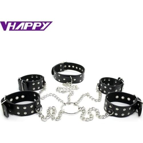 PU Leather Bondage Adult Sex Products Restraint Kits Slave Neck Collar Handcuffs Ankle Cuffs Set For Couple Game VP-CR003024A