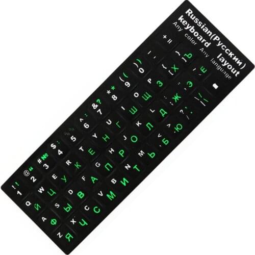 Russian Keyboard Stickers Cover For Mac Book 10"to17" Laptop PC Standard Layout Black with Blue Orange Green Fluo Green Stickers