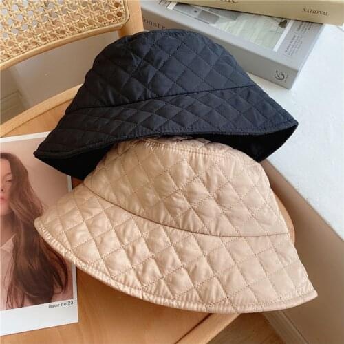 New Style Womens Autumn And Winter Foldable Fisherman Hat, Solid Lattice Silk Cotton Hat, Warm And Cold Basin Fisherman Hat