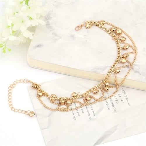 New Women Girl Tassel Chain Bells Sound Gold Metal Chain Anklet Ankle Bracelet Foot Chain Jewelry Beach Anklet S1811