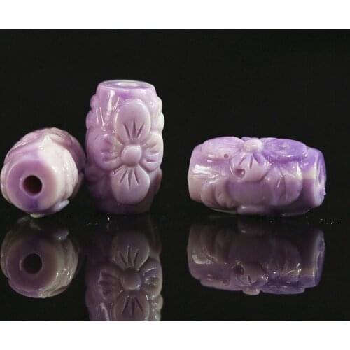 New purple synthetic shell 10x16mm loose beads drum cylinder column carving flower new diy jewelry 5pcs B897
