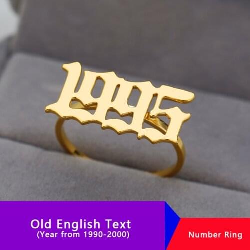 Custom Old English Number Birth Date Engagement Ring 2007 2008 2009 2010 2011 2012 2013 Anniversary Year Ring Bridesmaid Giits