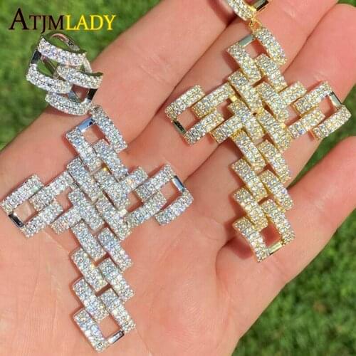 Hip Hop Gold Color Cuban Cross Pendant Necklace Iced Out Bling 5A Cubic Zirconia Paved 5MM CZ Tennis Chain Jewely For Men Boy