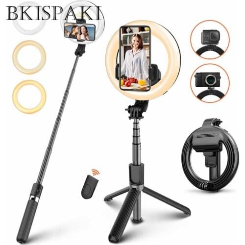 Selfie Stick Tripod with Ring Light 6.3" Dimmable Ringlight with Bluetooth Remote for YouTube Live Stream Photography Tiktok