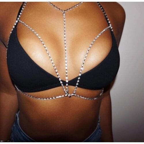 Sexy Body Jewelry Nightclub DJ Lady DS Sparkling Bra Classic Copper Star Rhinestone Charm beach Strap type Chest chain