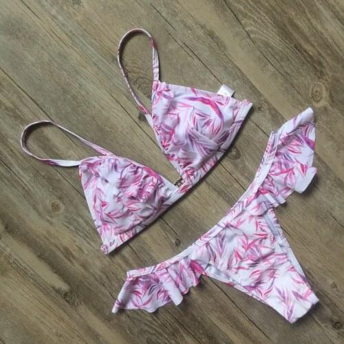 Sexy Lotus leaf Bikinis Women Swimsuit Brazilian Bikini Set Beach Bathing Suit Push Up Two Piece Swimwear Floral Printed Tankini