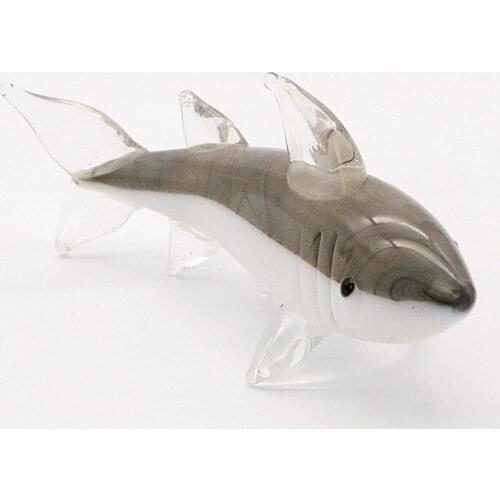 Gray Murano Glass Shark Art Figurine Miniature Handmade Cute Vivid Sea Animal Crafts Ornaments Aquarium Decor Charms Accessories