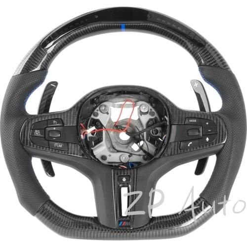 Carbon Fiber and Perforated Leather for BMW G30 G50 Steering Wheel assembly with Paddle Shifters & LED