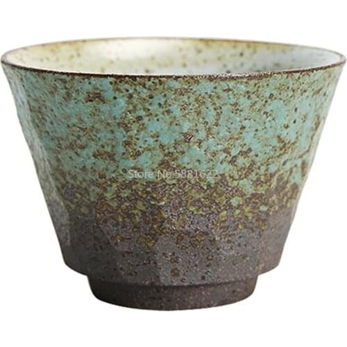 Japanese Coarse Pottery Tea Cup Green And Black Color Handmade Ceramic Kung Fu Tea Cups Small Tea Bowl Retro Home Decor