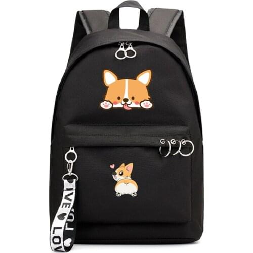 Funny Corgi Dog Backpack for Women Girls School Bag Teenager Bags Female Harajuku Backpack Black Pink Travel Backpacks Bookbag