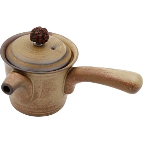 Coarse pottery single side handle tea pot Chinese household creative built-in filtering candle alcohol heated boiling teapot
