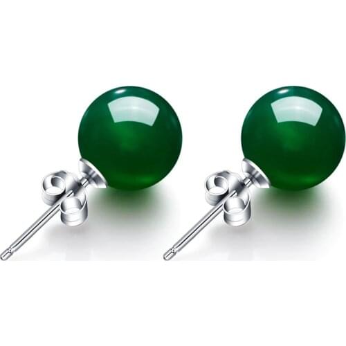 Emerald Sterling Silver 925 Jewelry Stud Earrings for Women Ball Simple Crown Jade Earrings Fine Valentine Jewelry 925 for Women