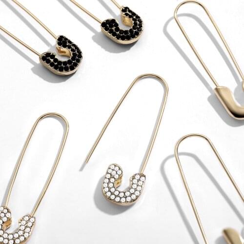 Boho Gold Color Safety Pin Earrings for Women Fashion No Hole Crystal CZ Clip Earrings Ear Cuff Luxury Wedding Jewelry