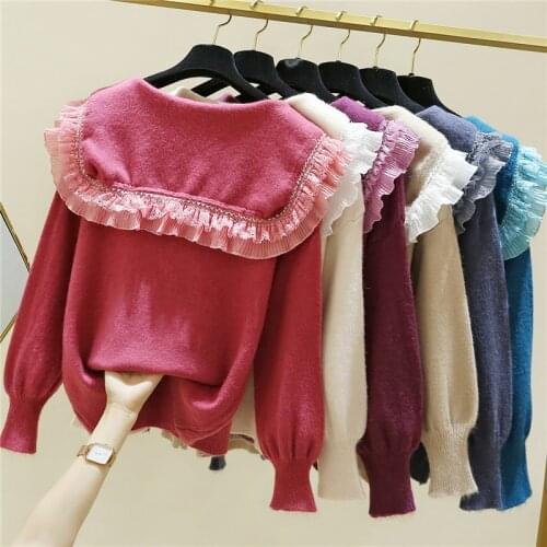 2020 NEW Korean Fashion Women Sweater and Pullovers Patchwork Ruffles Knit Jumper Oversize Knit Jumpers Twistted Pull Femme