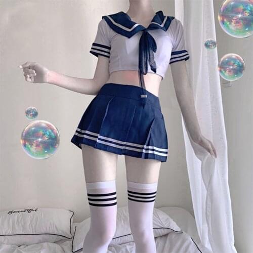 2021 Women Sexy Cosplay Lingerie Student Uniform School Girl Ladies Erotic Costume Dress Women Lace Miniskirt Outfit Short Top